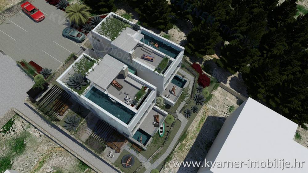 Luxuriöses neues Gebäude in Njivice!! Zweistöckiges Apartment mit Pool,  wunderschönem Meerblick und zwei Parkplätzen!!