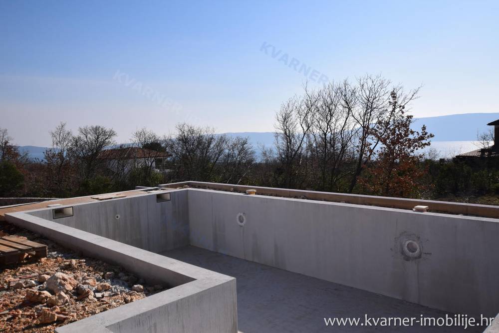 Okolica grada Krka, područje Šotovento / Nova ekskluzivna vila modernog projekta s bazenom i panoramskim pogledom na more iz prizemlja!!