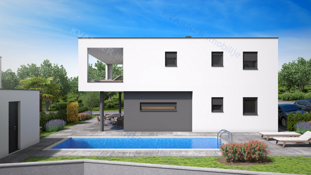 Malinska area - Modern house with pool and sea view, new building !!