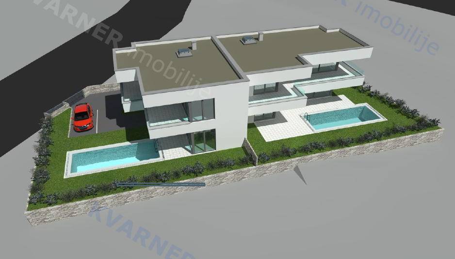 Mirna lokacija - Moderna hiša dvojček z bazenom, le 600 m od morja!