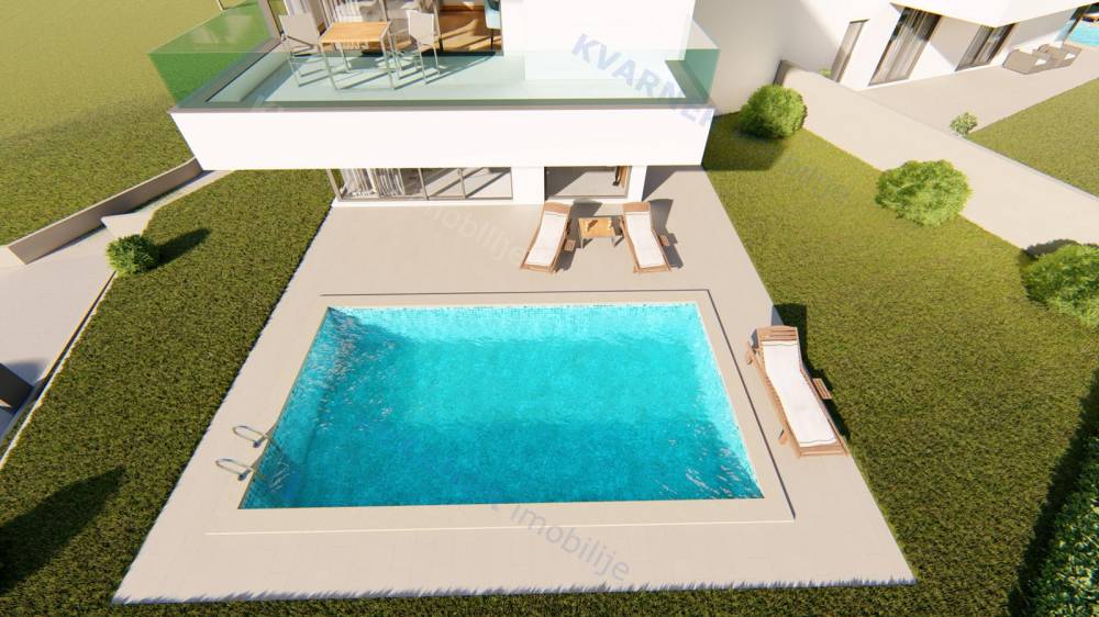 Moderna hiša dvojček z bazenom in vrtom! Omišalj!