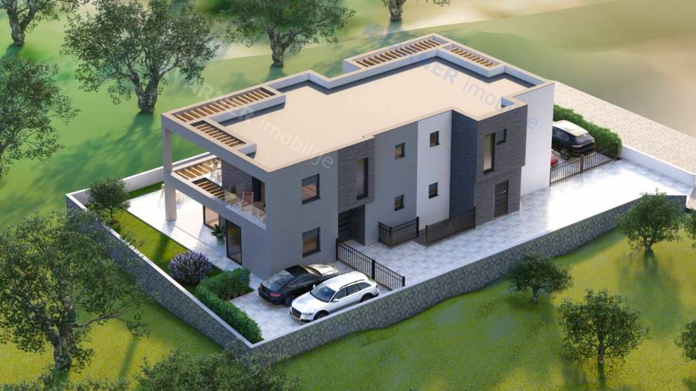 Detached house with two residential units and a swimming pool.